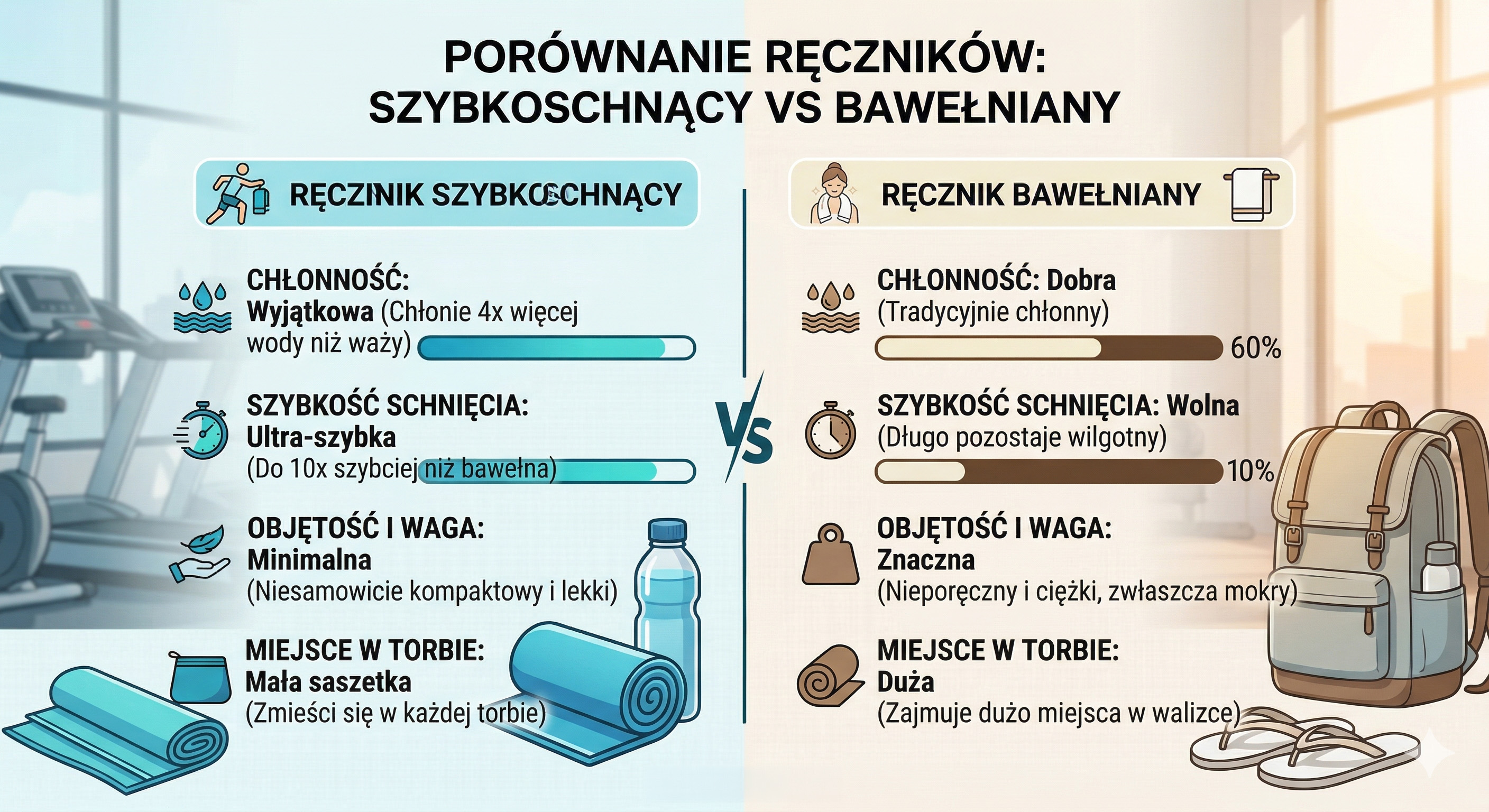 Dlaczego ręcznik z mikrofibry jest lepszy od ręcznika bawełnianego -grafika